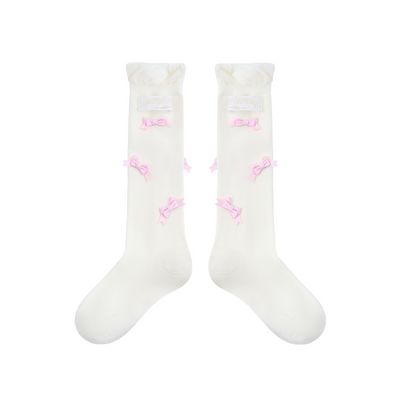 13DE MARZO Bow-Trimmed Striped Knee Socks