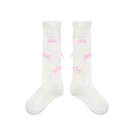 13DE MARZO Bow-Trimmed Striped Knee Socks