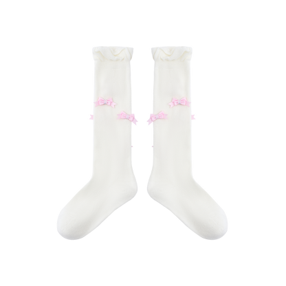 13DE MARZO Bow-Trimmed Striped Knee Socks