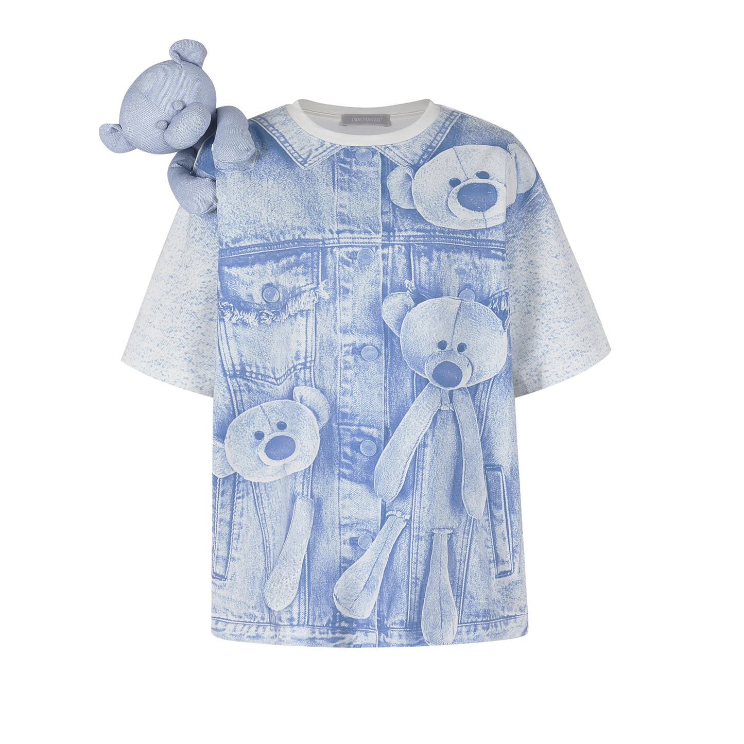 13DE MARZO Bear Denim Printting T-shirt