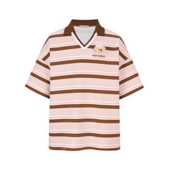 13DE MARZO V-Neck Polo Stripe T-shirt Pink