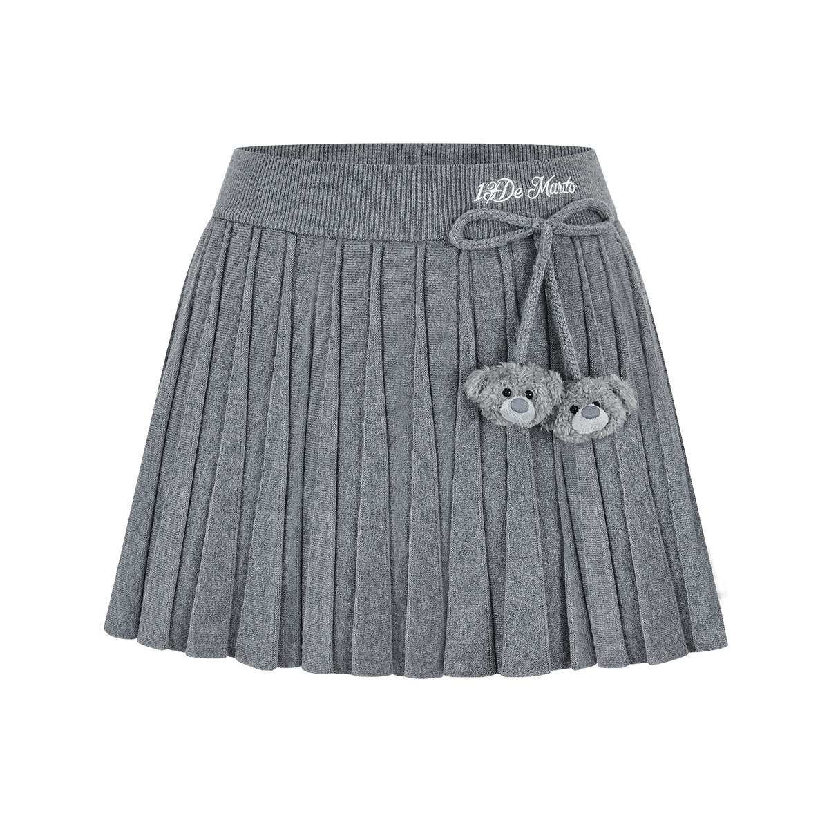 13DE MARZO Mini Bear Knit Pleated Dress Grey