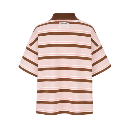13DE MARZO V-Neck Polo Stripe T-shirt Pink