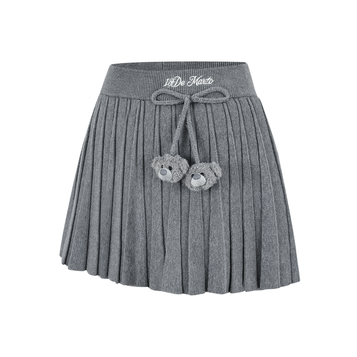 13DE MARZO Mini Bear Knit Pleated Dress Grey