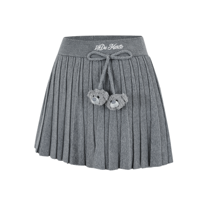 13DE MARZO Mini Bear Knit Pleated Dress Grey