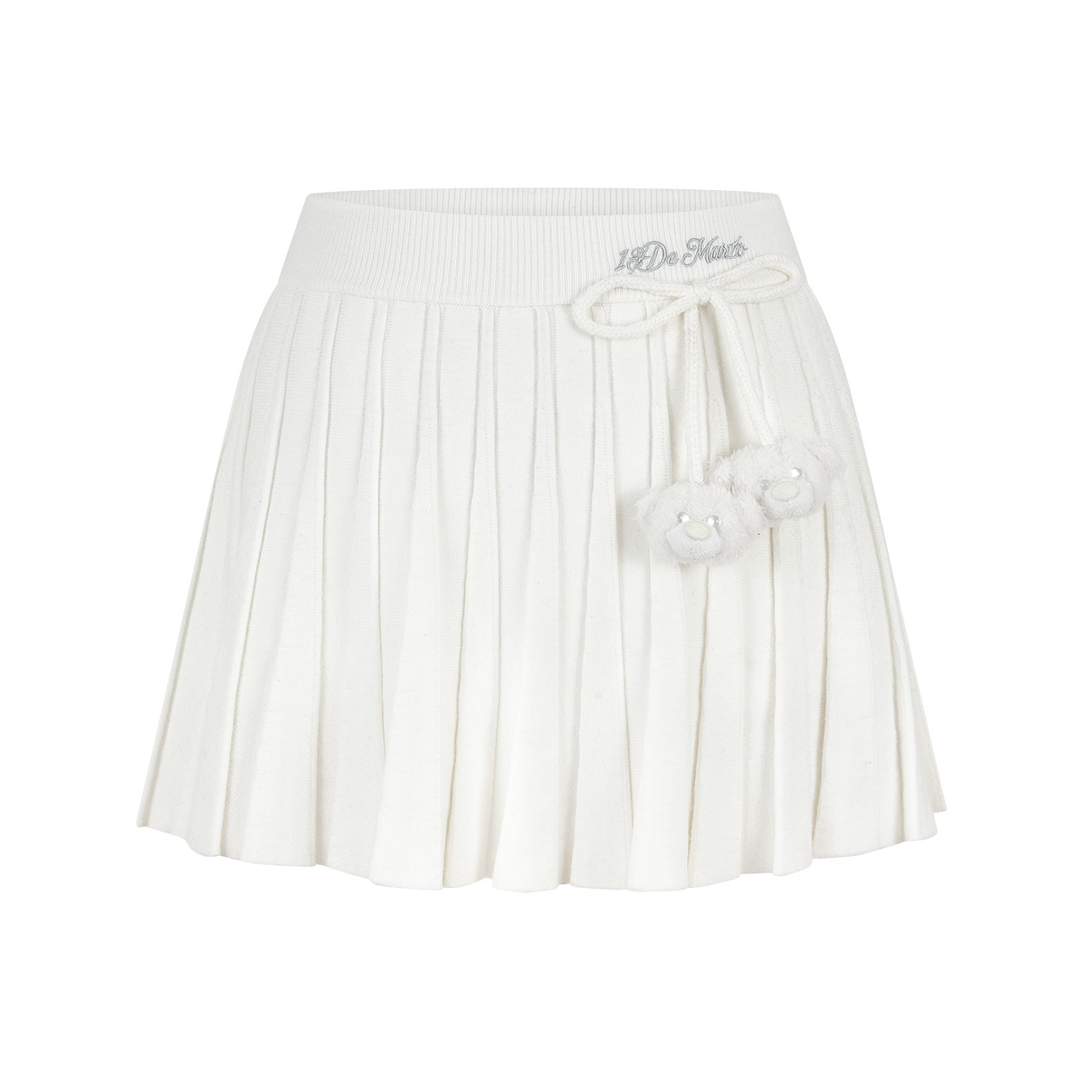 13DE MARZO Mini Bear Knit Pleated Dress White