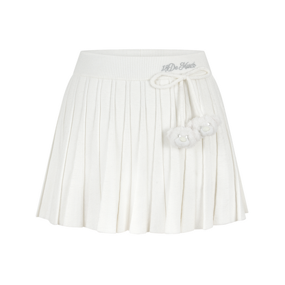 13DE MARZO Mini Bear Knit Pleated Dress White