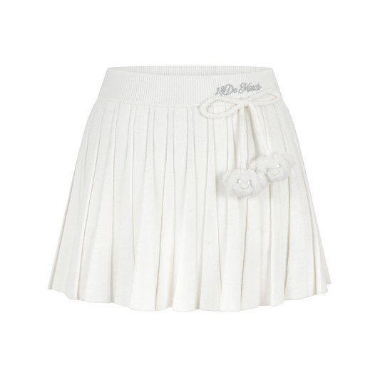 13DE MARZO Mini Bear Knit Pleated Dress White