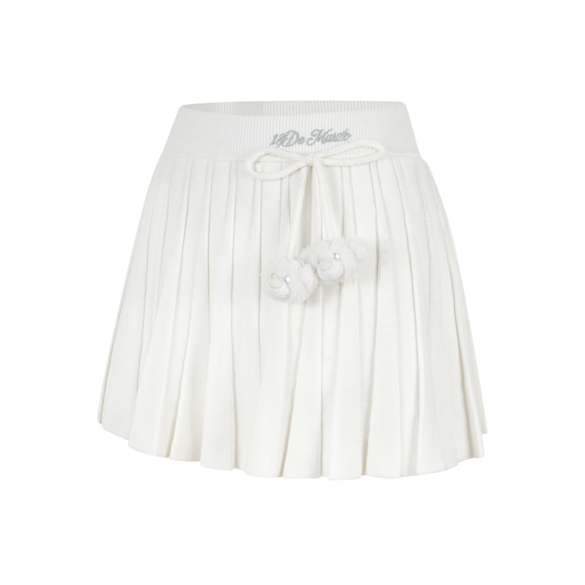 13DE MARZO Mini Bear Knit Pleated Dress White