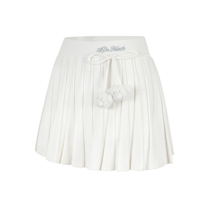 13DE MARZO Mini Bear Knit Pleated Dress White