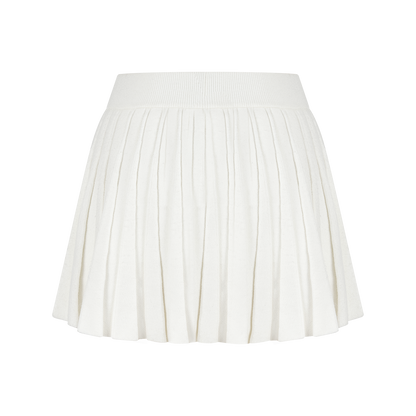 13DE MARZO Mini Bear Knit Pleated Dress White