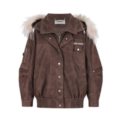 13DE MARZO Doozoo Detachable Fur Collar Leather Jacket