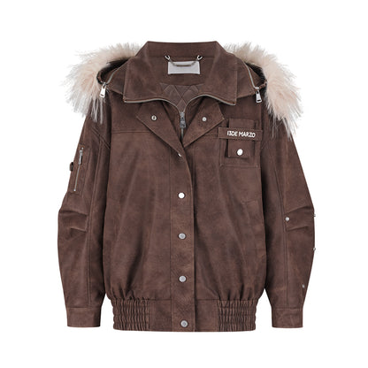 13DE MARZO Doozoo Detachable Fur Collar Leather Jacket - 13DE MARZO