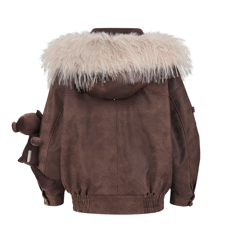 13DE MARZO Doozoo Detachable Fur Collar Leather Jacket - 13DE MARZO
