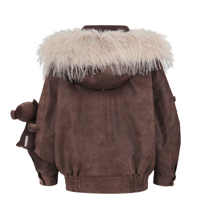 13DE MARZO Doozoo Detachable Fur Collar Leather Jacket - 13DE MARZO