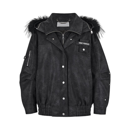 13DE MARZO Doozoo Detachable Fur Collar Leather Jacket - 13DE MARZO