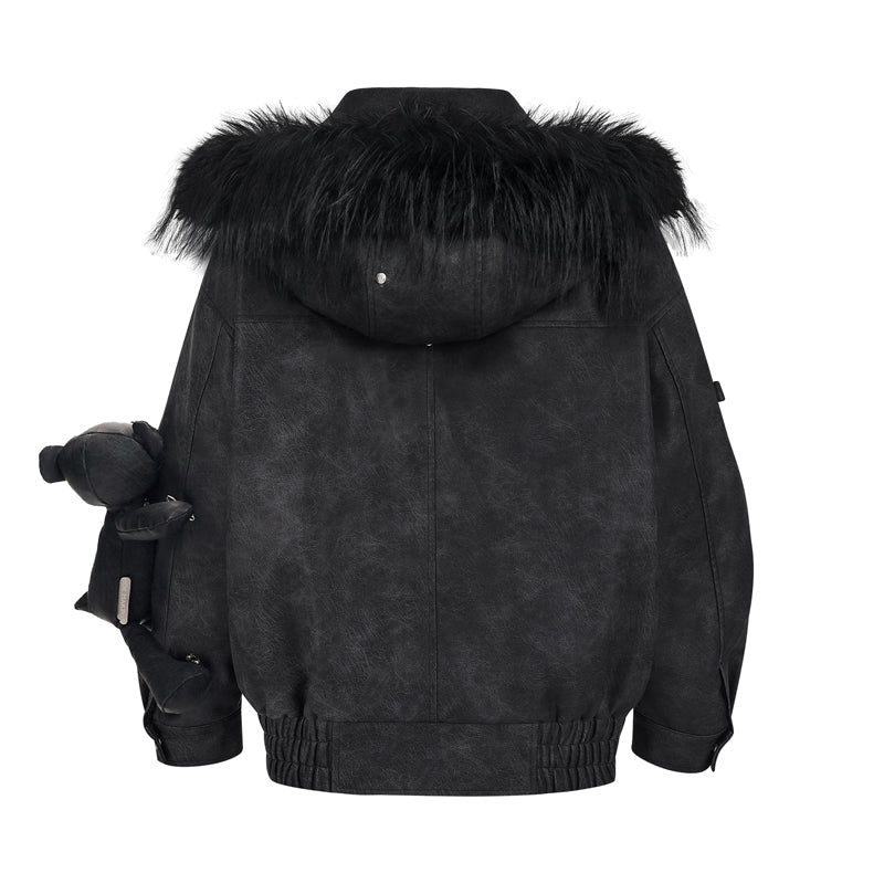 13DE MARZO Doozoo Detachable Fur Collar Leather Jacket - 13DE MARZO