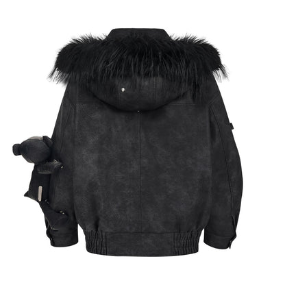 13DE MARZO Doozoo Detachable Fur Collar Leather Jacket - 13DE MARZO