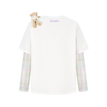 13DE MARZO Floral Appliqué Style Long Sleeve T-shirt White