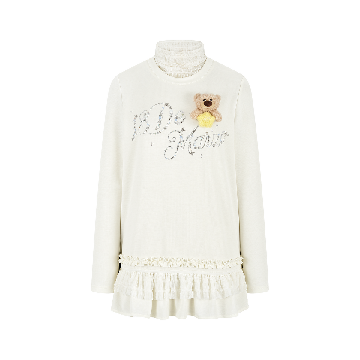 13DE MARZO Luminous Bear Star Lace T-shirt White