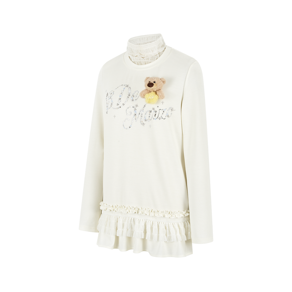 13DE MARZO Luminous Bear Star Lace T-shirt White