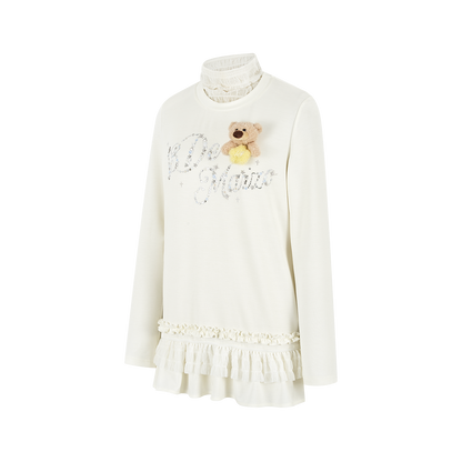 13DE MARZO Luminous Bear Star Lace T-shirt White