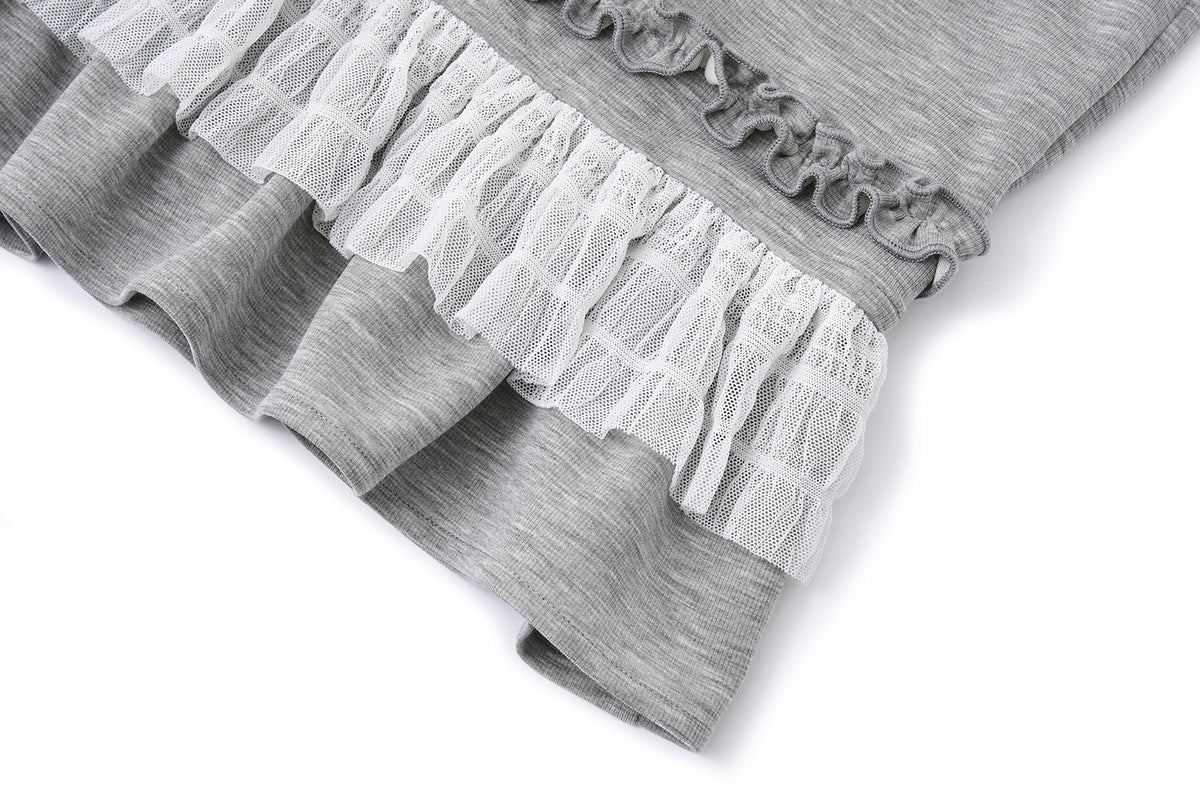 13DE MARZO Luminous Bear Star Lace T-shirt Grey