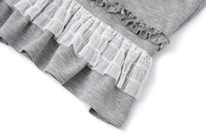 13DE MARZO Luminous Bear Star Lace T-shirt Grey