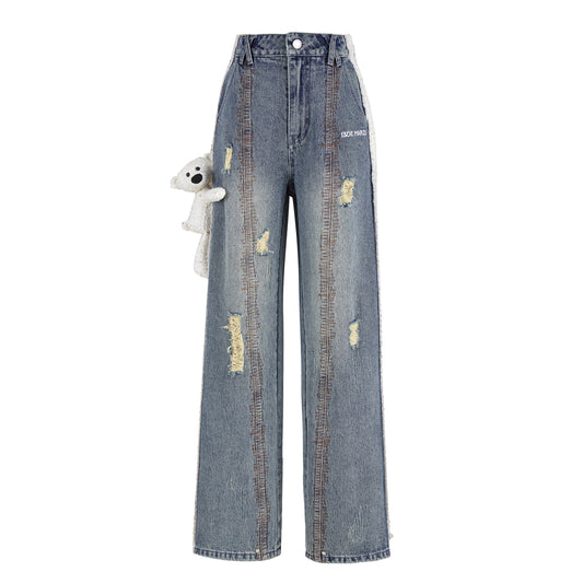 13DE MARZO Tweed Side Stitches Jeans