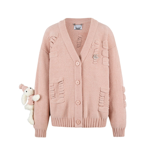 13DE MARZO Letter Weave Knit Cardigan