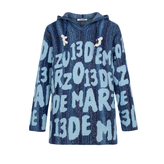 13DE MARZO Logo Printing Stripe Knit Hoodie