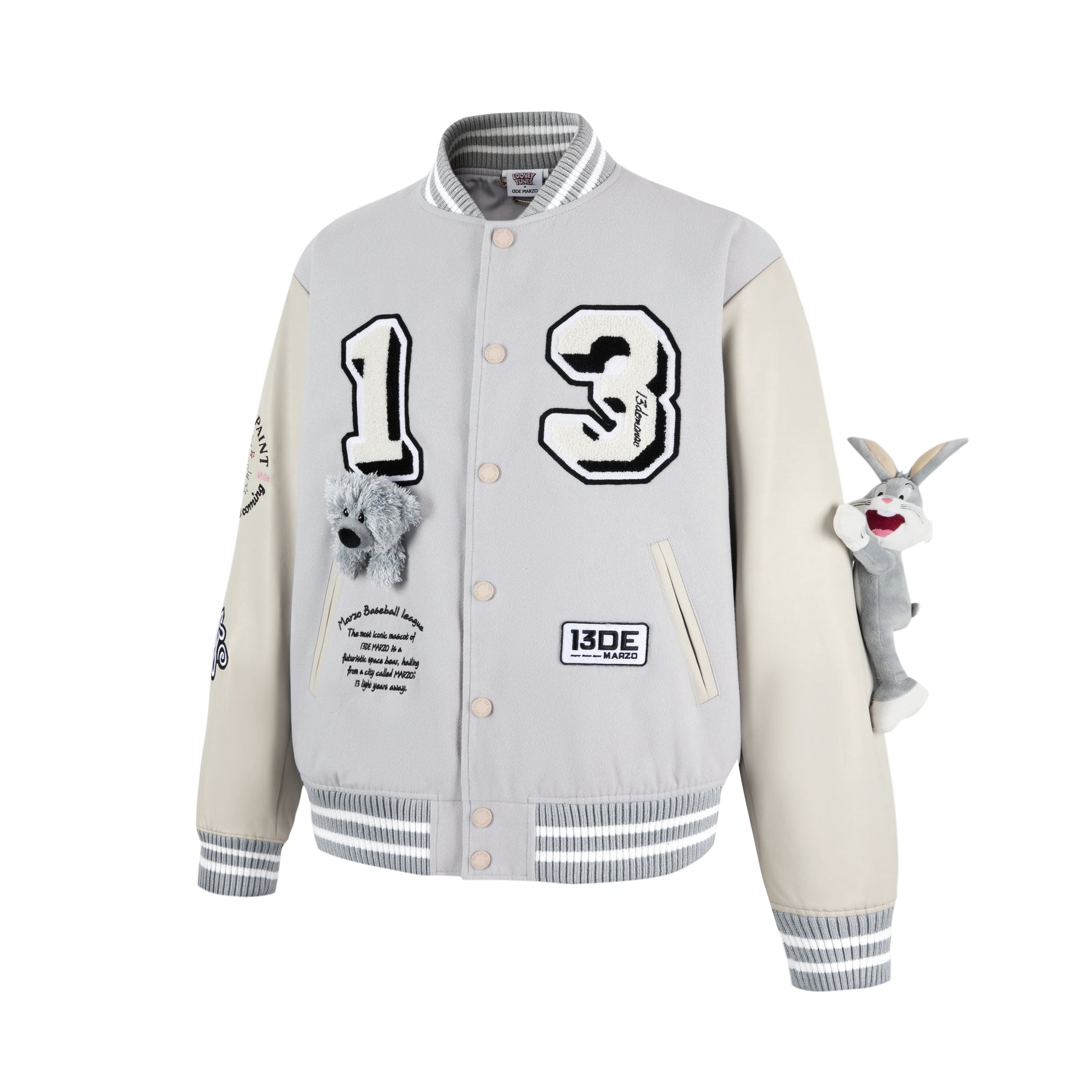 13DE MARZO x LOONEY TUNES Bugs Bunny Baseball Jacket Vapor Gray