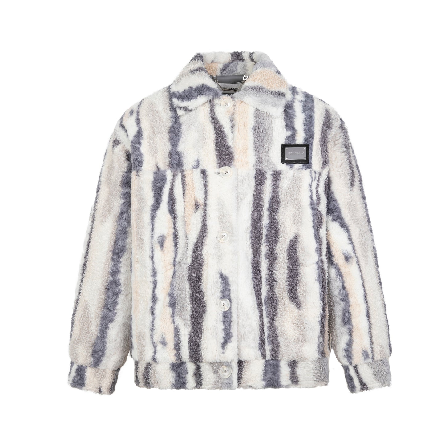 13DE MARZO Bear Stripe Fleece Coat