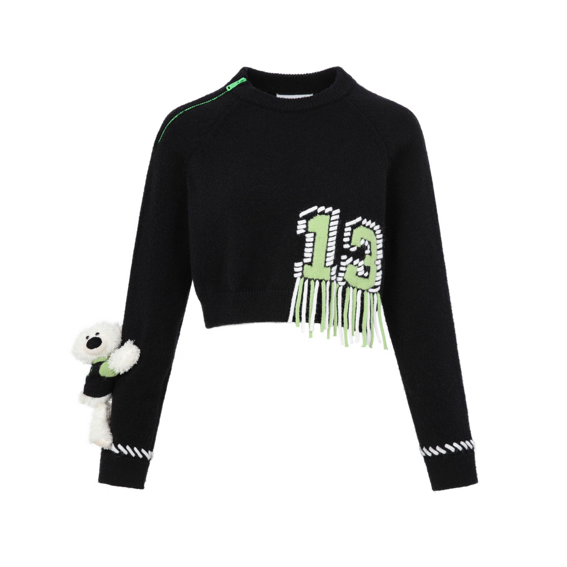 13DE MARZO Bear Weave Logo Short Sweater