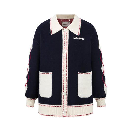 13DE MARZO Bear Lapel Nostalgic Campus Cardigan