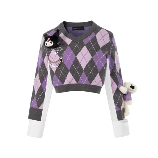 13DE MARZO Kuromi Bear Dimond Check Sweater