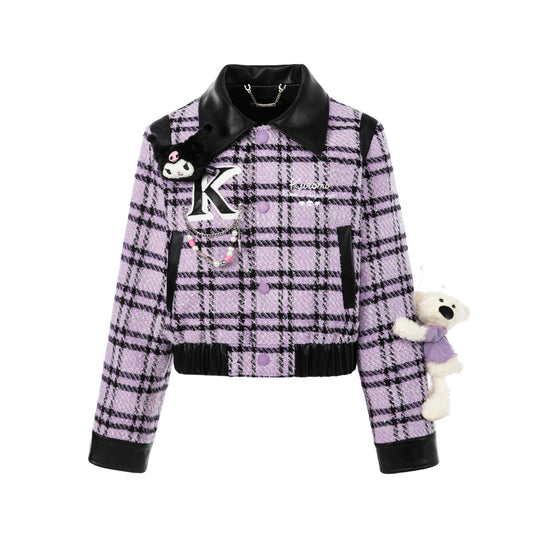 13DE MARZO Kuromi Bear Plaid Short Jacket