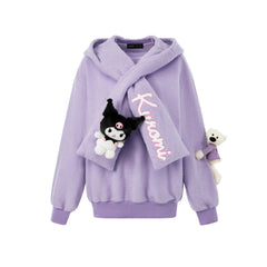 13DE MARZO Kuromi Bear Scarf Fleece Hoodie