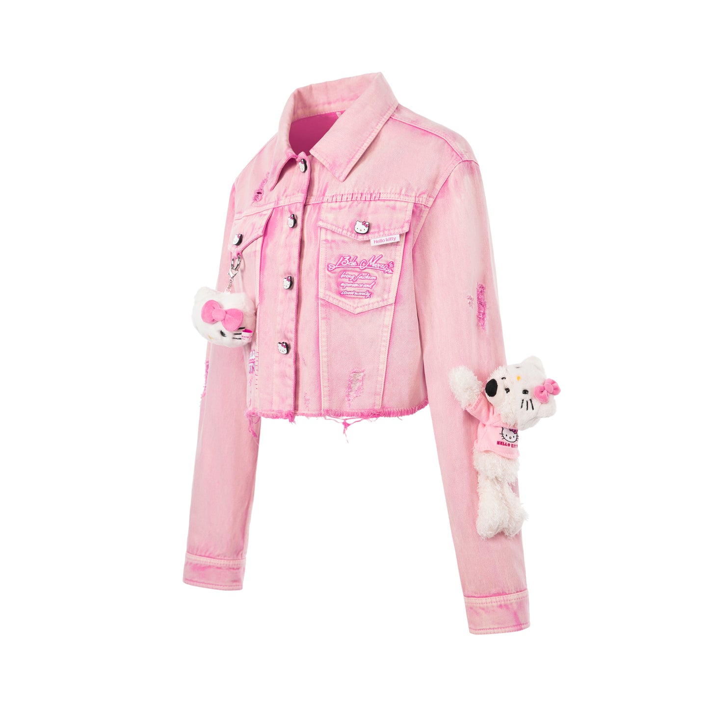 13DE MARZO Hello Kitty Bear Broken Denim Jacket