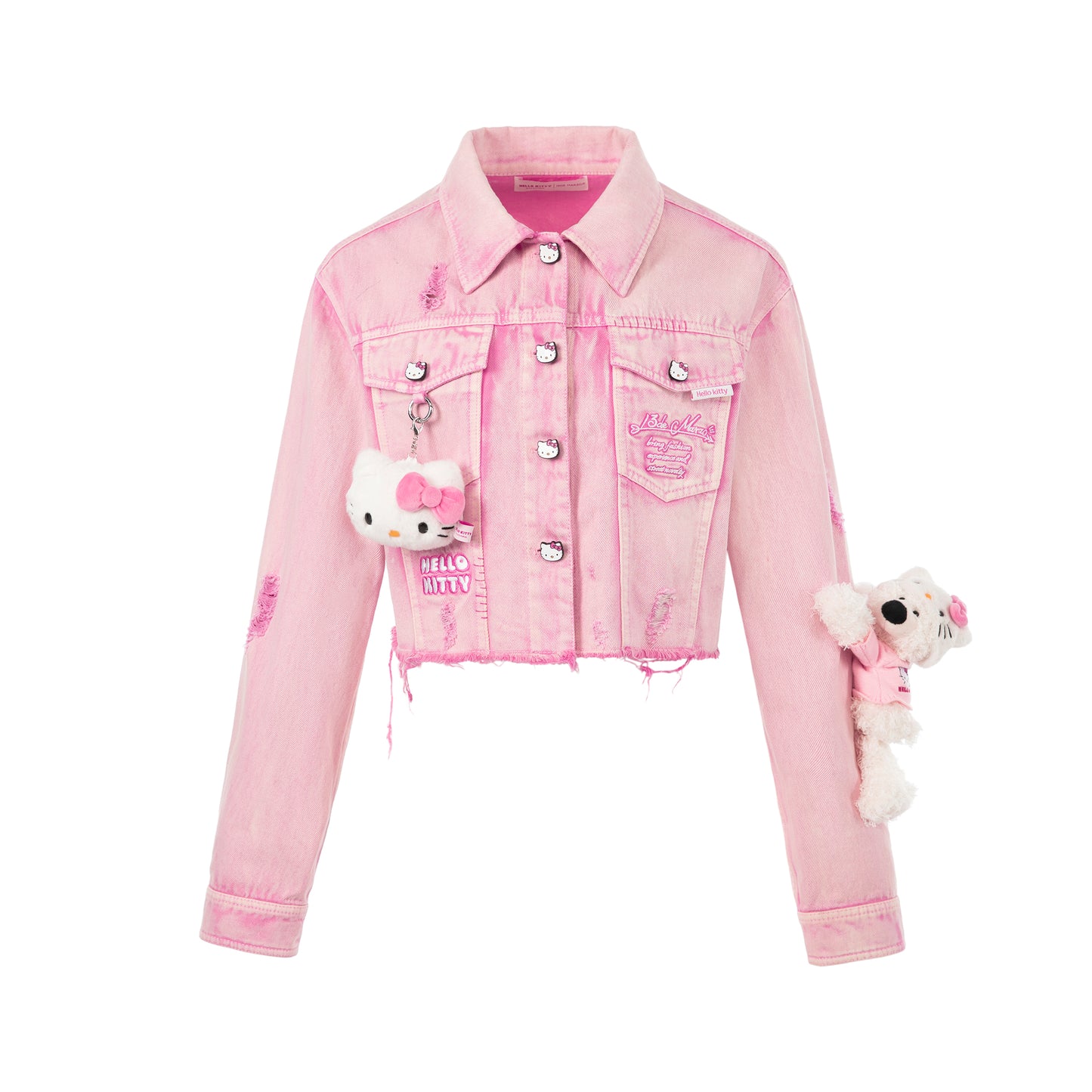 13DE MARZO Hello Kitty Bear Broken Denim Jacket