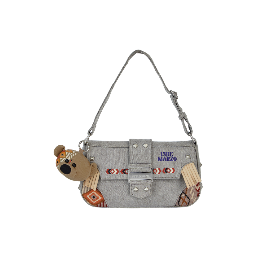 13DE MARZO Tibe Hunting Totem Bag in brown and gray, a stylish and spacious hobo bag with a distinctive totem design.