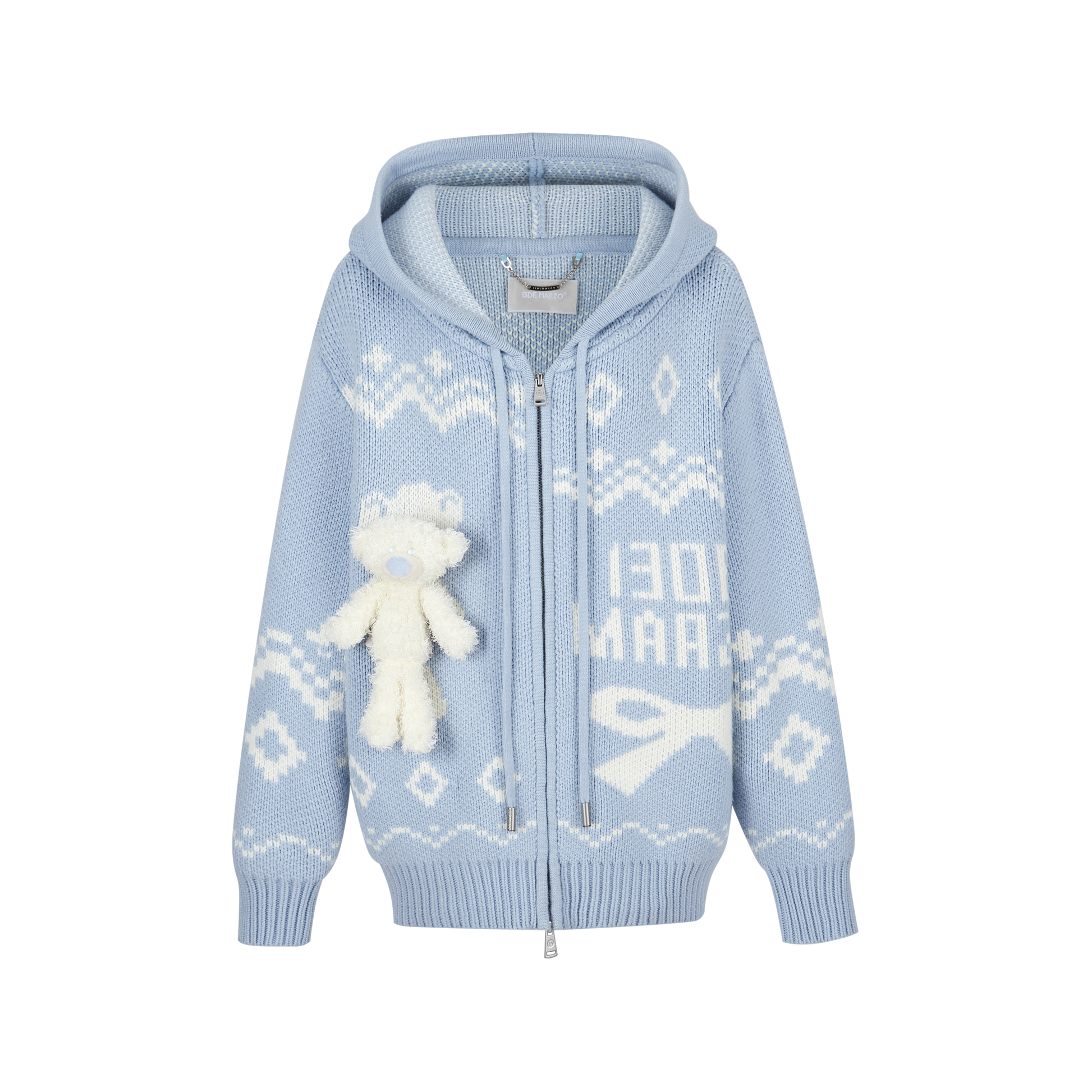 13DE MARZO Fair Isle Bear Zip Knit Hoodie 13DE MARZO Fair Isle Bear Zip Knit Hoodie