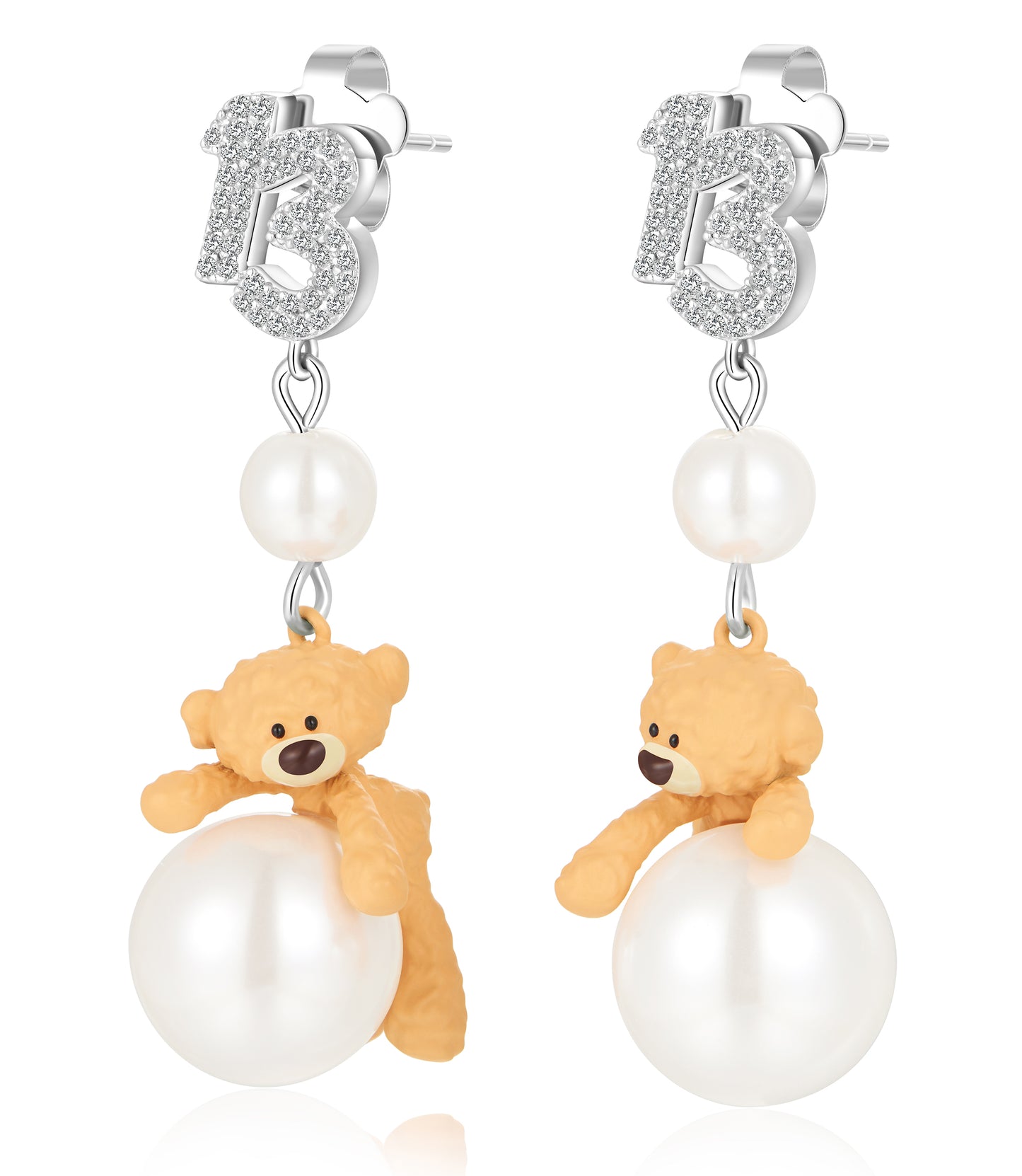 13DE MARZO Bear Prone Pearl Pendant Earring