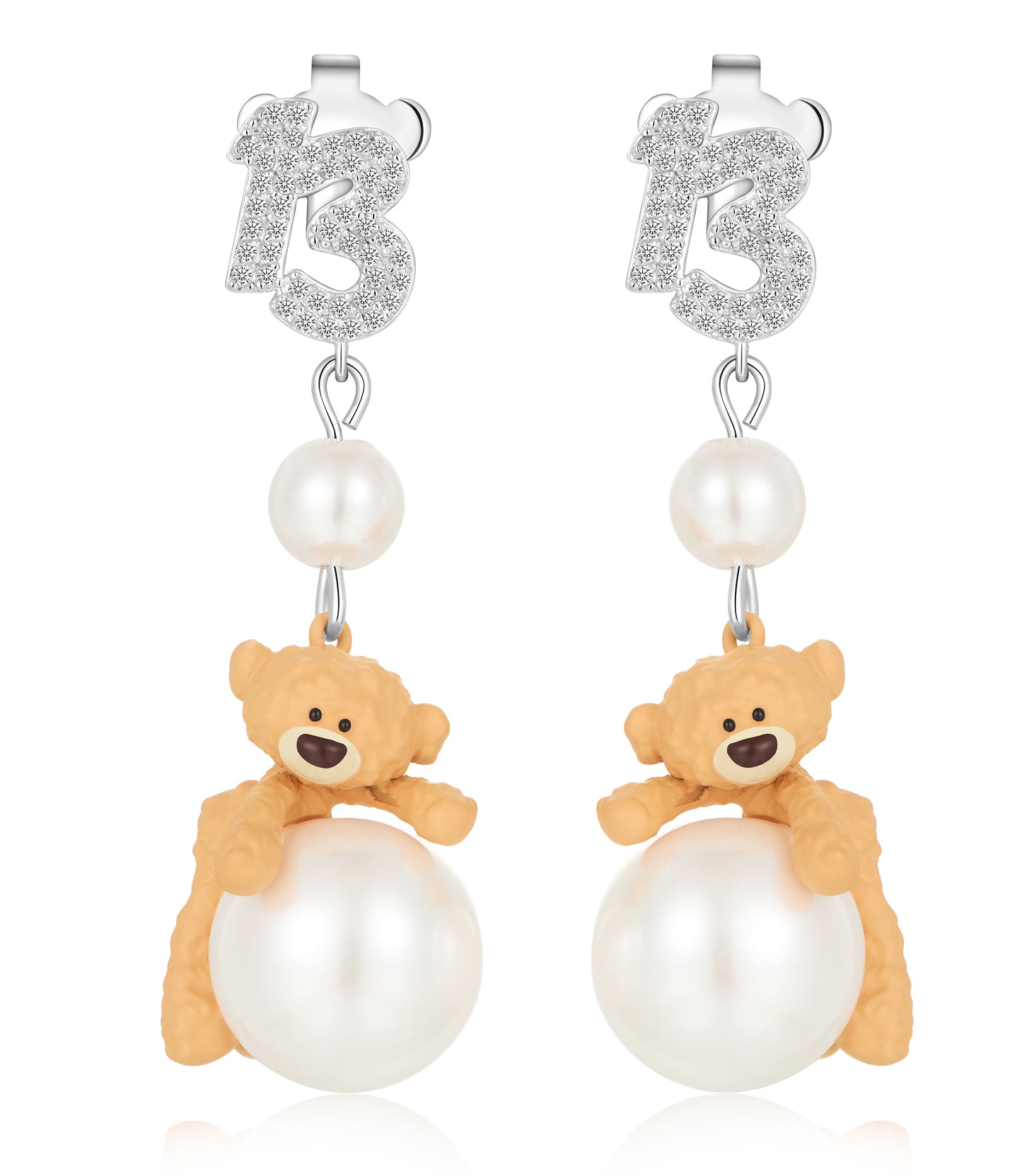 13DE MARZO Bear Prone Pearl Pendant Earring