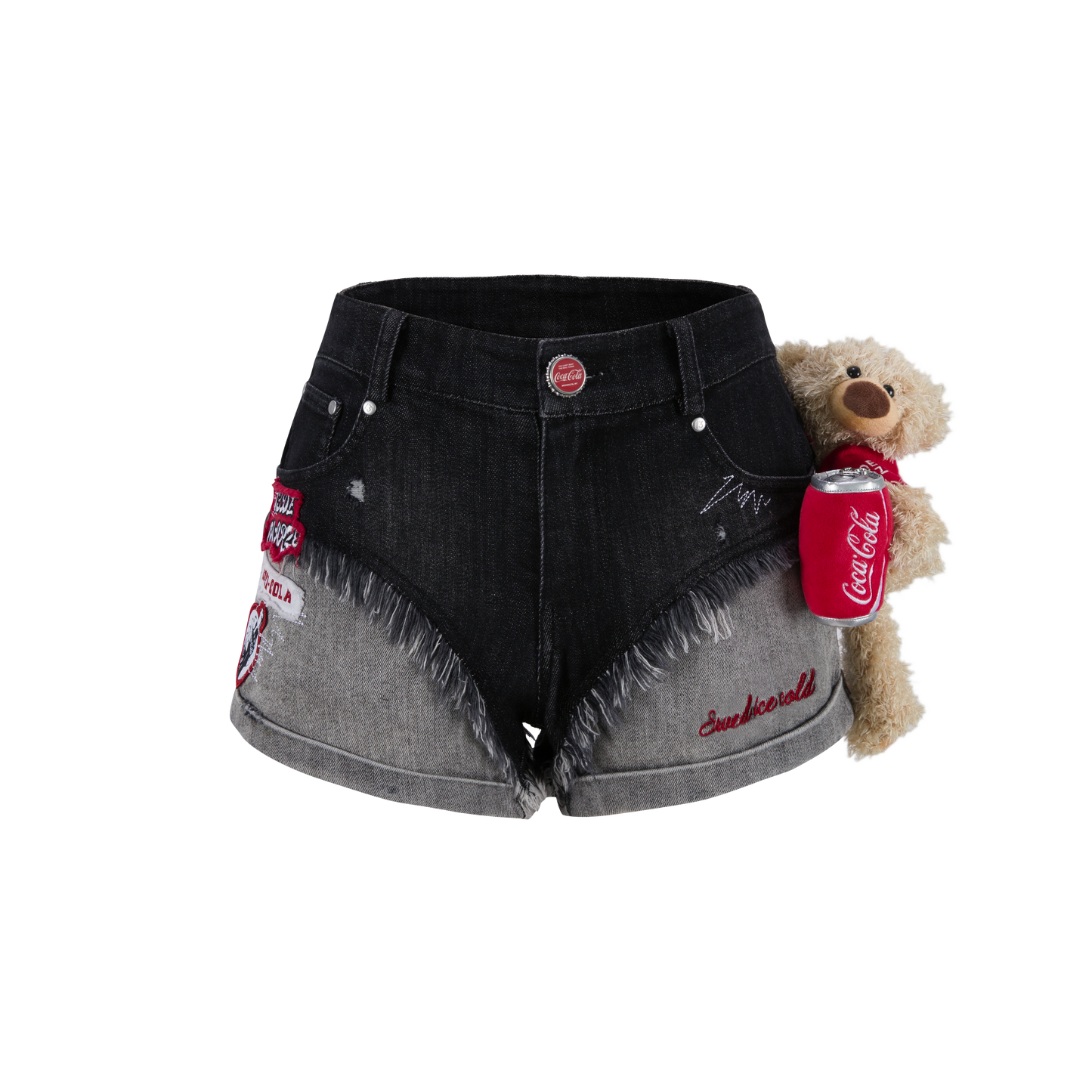 13DE MARZO Coca-Cola Bear Washed Denim Shorts