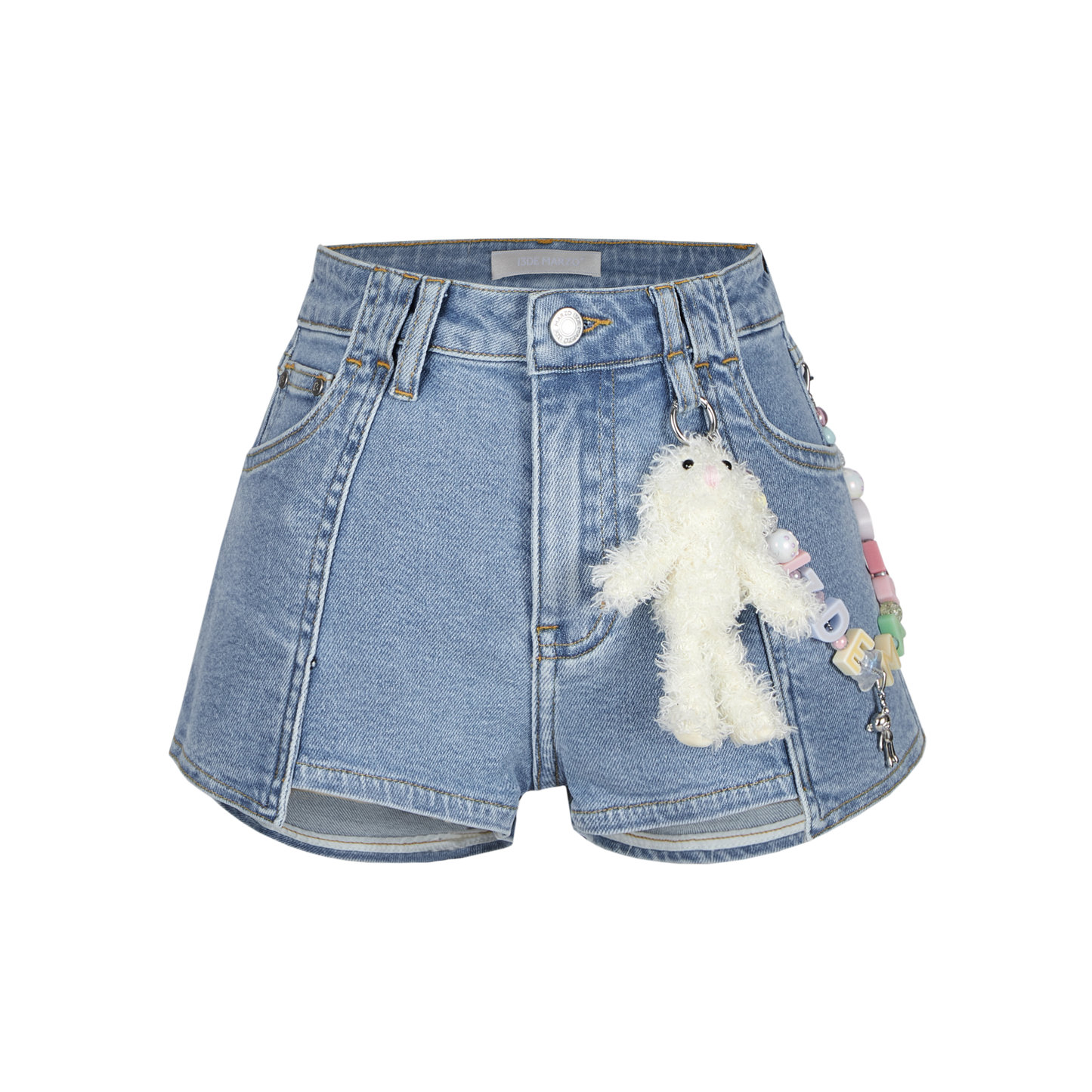 13DE MARZO Logo Bead Chain Denim Shorts