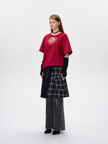 13DE MARZO Bear Hollow Heart T-shirt Red