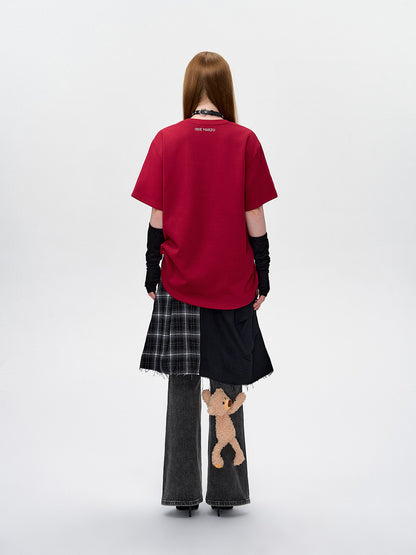 13DE MARZO Bear Hollow Heart T-shirt Red