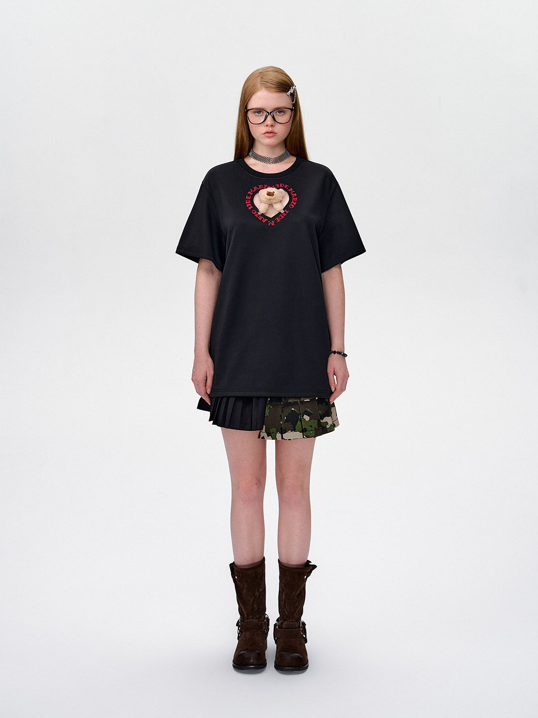 13DE MARZO Bear Hollow Heart T-shirt Black
