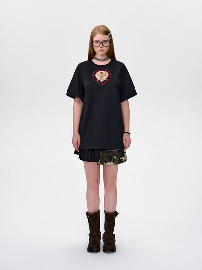 13DE MARZO Bear Hollow Heart T-shirt Black